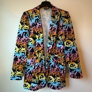 Colorful Graffiti Print Women's Blazer